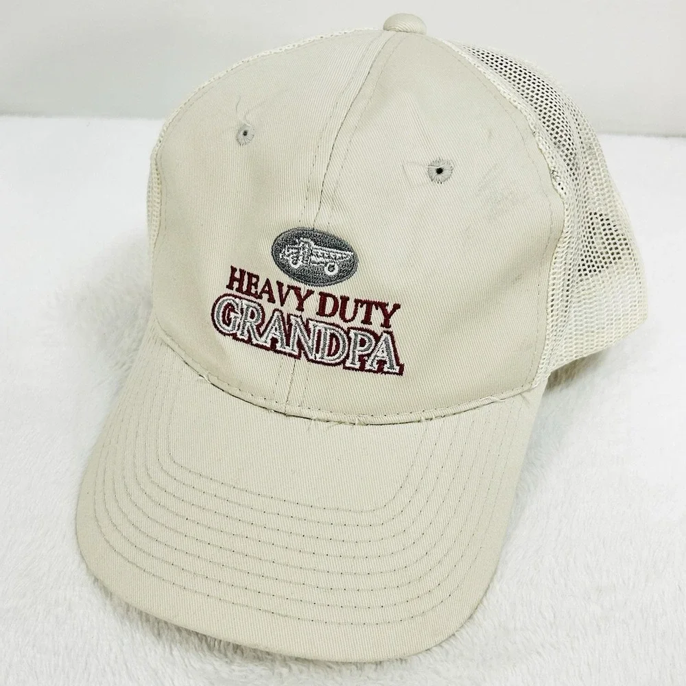 Heavy Duty Grandpa Trucker Wordmark Hat Cap Adjustable Snapback Beige Outdoors‎